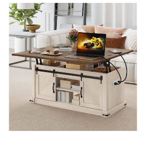 Farmhouse Lift Top Coffee Table With Expandable Tabletop & Barn Door & Charging Station For Living Room - 1 of 4
