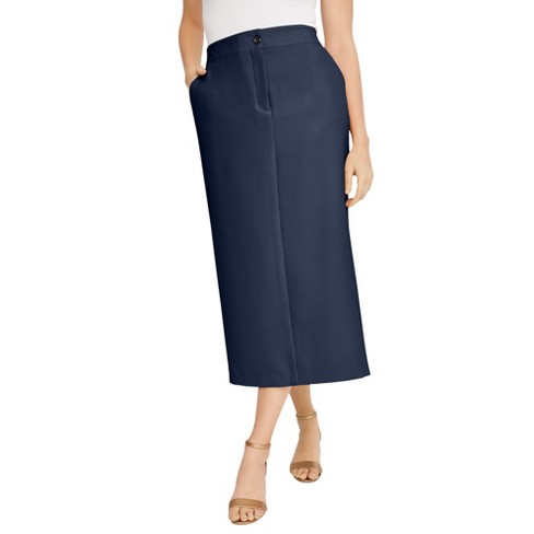 Jessica London Women's Plus Size Tummy Control Bi-Stretch Midi Skirt, 12 W  - Navy