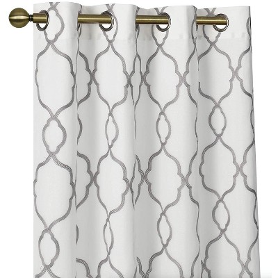 White and Gray Geometric Sheer Grommet Curtain Panels