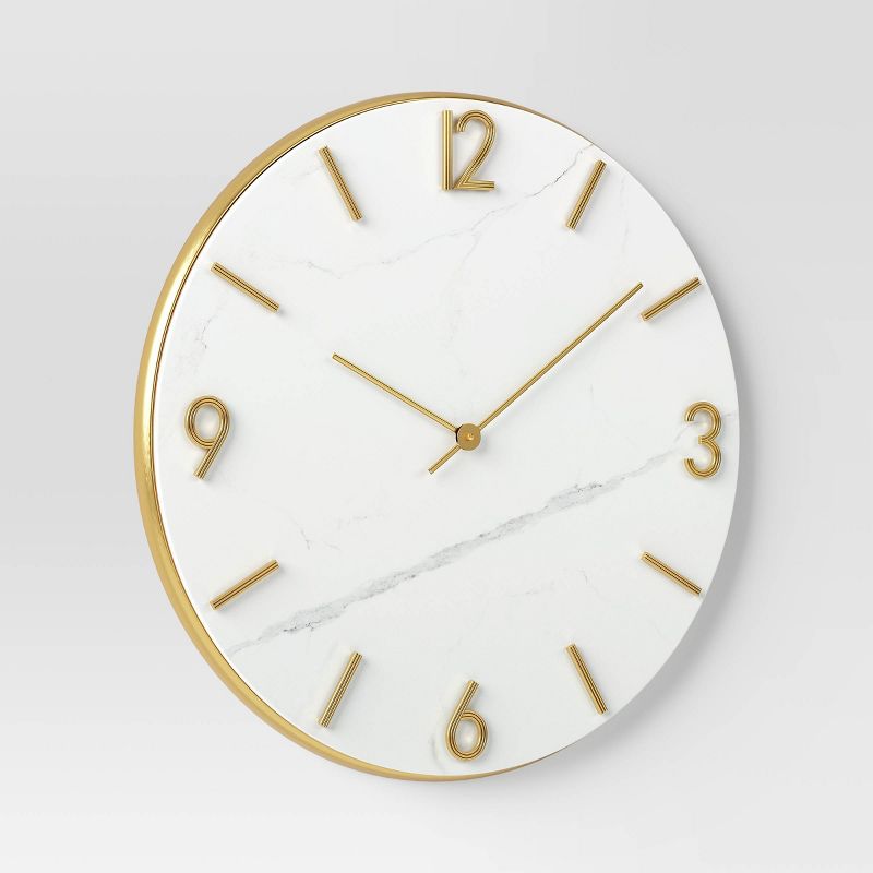 26&#34; Faux Marble Finished in Polished Brass Wall Clock White - Threshold&#8482;, 4 of 5