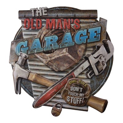 Vintage Metal Garage Sign with Tools and Bold Lettering