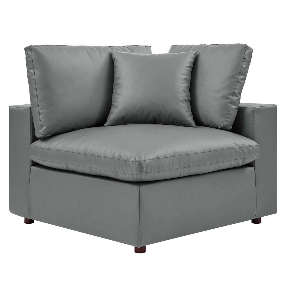 Commix Down Filled Overstuffed Vegan Leather Corner Chair Gray - Modway
