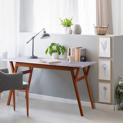 Ashton Faux Marble and Walnut Rectangular Dining Table