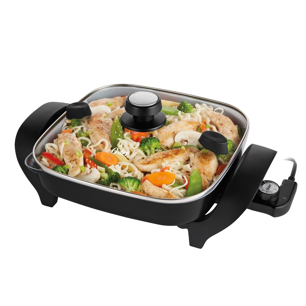 Oster DuraCeramic 12 Electric Skillet With Pour &amp; Strain Lid -  CKSTSK12S-TECO