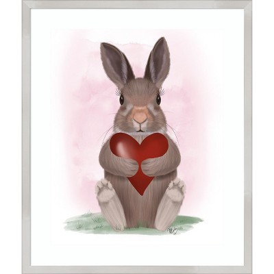 Amanti Art Bunny Heart Hug by Fab Funky Wood Framed Wall Art Print 21 in. x 25 in.