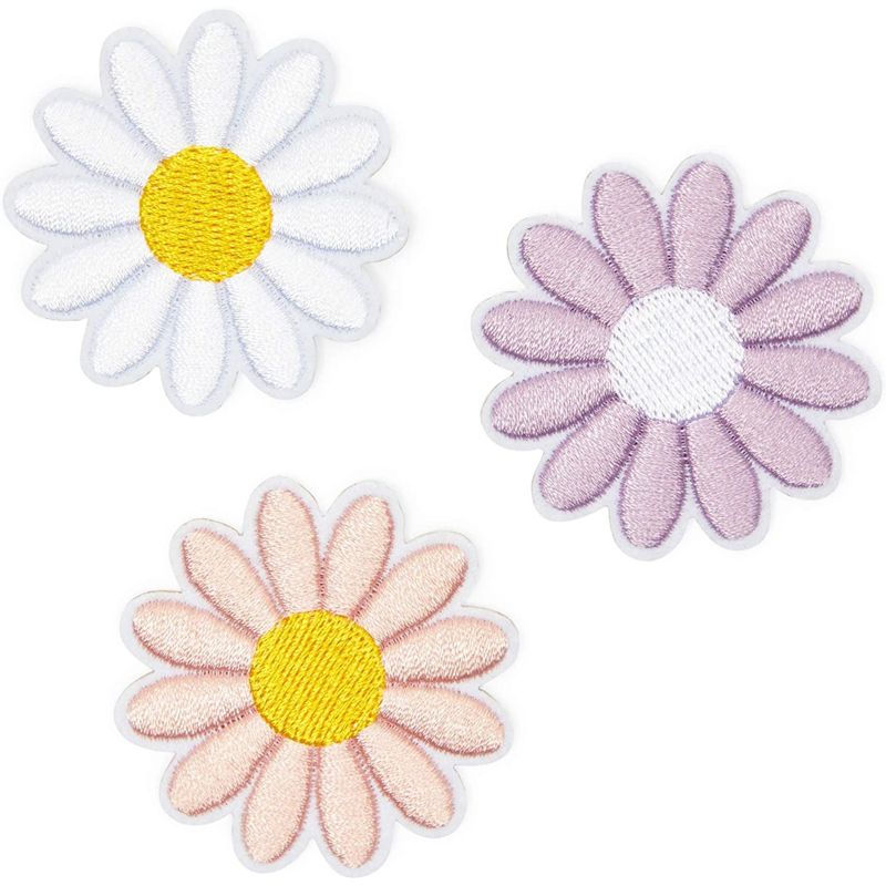 Bright Creations 12-Pack Daisy Flowers Embroidery Fabric Iron On Patches, 3 Pastel Colors (1.8 x 1.8 in), 3 of 7