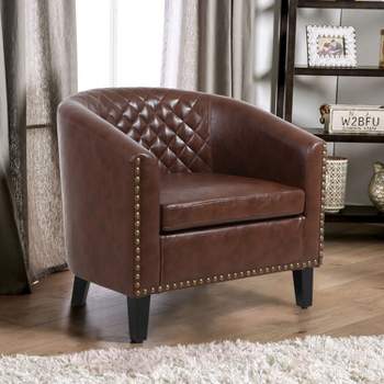 Modern Accent Barrel Chair with Nail Heads and Solid Wood Legs - ModernLuxe