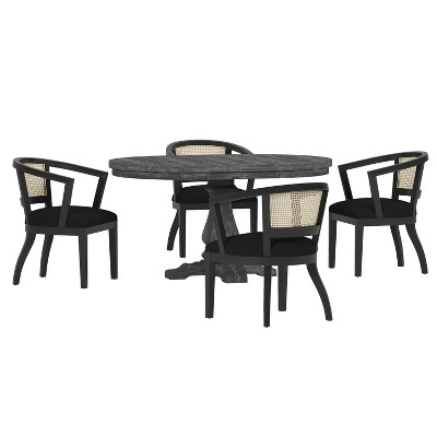 Christopher Knight Home Danmore 5 Pieces Traditional Upholstered Wood and Cane Expandable Dining Set