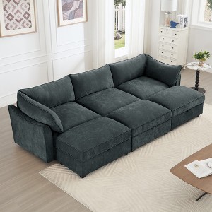 3-Seater Modular Sectional Sofa with Storage Drawers and 3 Ottomans, Chenille Sofa for Living Room, Wide Seat Sleeper Sofa for Home Theater-Koiai - 1 of 4