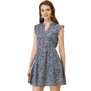 INSPIRE CHIC Women's V-Neck Ruffle Cap Sleeve A-Line Floral Chiffon Dress - 1 of 4