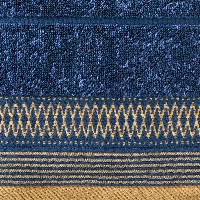 Juxtapose Blue Cotton Hand Towel Set with Decorative Trim
