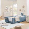 KTMBDW Twin Bed Frames for Kids, Upholstered Platform Bed Frame with Safety Rail, Pocket & Rabbit Ear Shaped Headboard, Solid Wooden Slats - 2 of 4