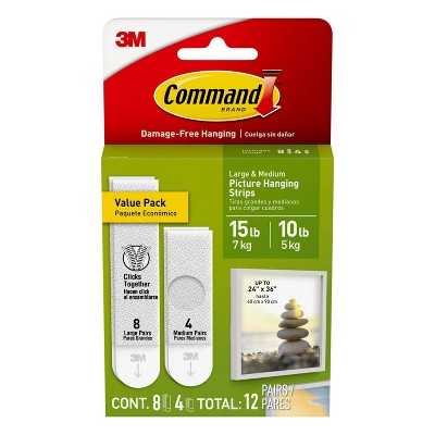 Command 4 Sets of Medium/8 Sets of Large And Medium Sized Picture Hanging Strips White: Wall Sticky Frame Mounting Kit