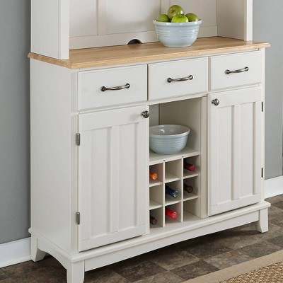 Off White China Cabinet with Natural Wood Top
