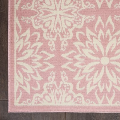 Ivory and Pink Floral Synthetic 4' x 6' Area Rug