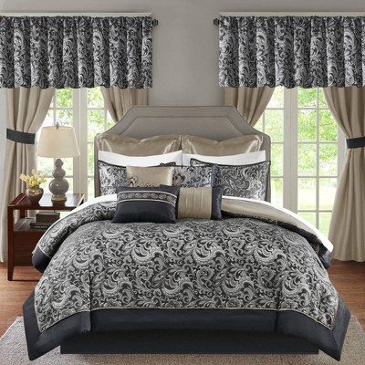 Brystol Queen Black Microfiber 24-Piece Bedding Set