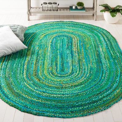 Handmade Green Cotton Braided Oval Rug 3'x5'