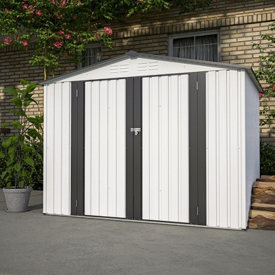 Outdoor Storage Sheds, Metal Outside Garden Storage Shed With Lockable Door, Spacious Waterproof Roof Design, Utility Tool Storage Shed