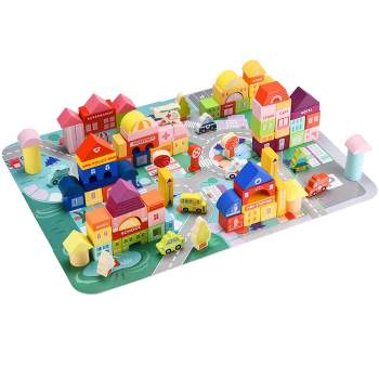 Dazmers Wooden Building Stacking Blocks Set for Kids, Multicolored