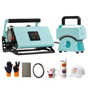 VEVOR 2 in 1 Tumbler and Hat Heat Press Machine, Mini Hat Heat Press for Caps and Hats, Tumbler Heat Press, Temperature and Time Control, Green - 1 of 4