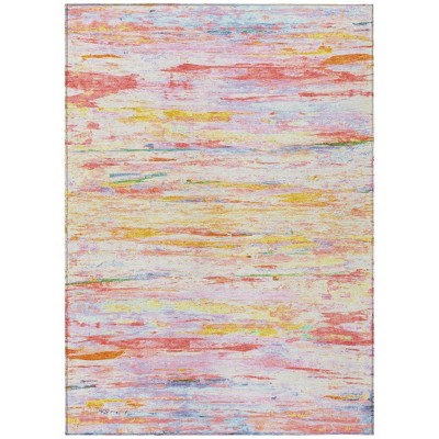 Coral And Yellow Abstract Washable Indoor Outdoor Area Rug