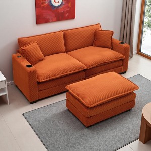 L-Shaped Sectional Sofa with Ottoman, USB & Cup Holders, Modular - 1 of 4