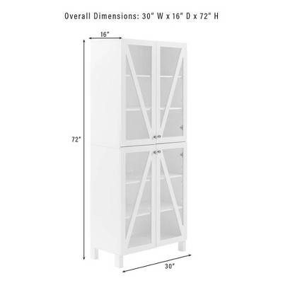 White Tall Cabinet with Adjustable Shelving and Glass Doors
