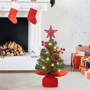 TackView Mini Christmas Tree with Top Star & Lights, Tabletop Artificial Christmas Tree with Red Berries & Pine Cones, for Holiday Decorations - 1 of 4