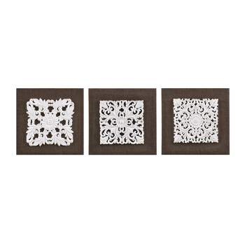 (Set of 3) 12" Square Mandala Trinity 3D Embellished Linen Canvas Wall Art White/Brown