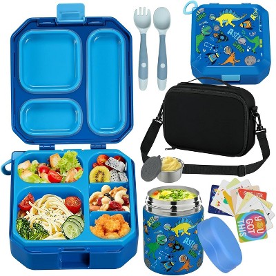 Bento Lunch Box for Kids with 12oz Soup Thermo Leak-Proof Lunch Food Container with 5 Compartment Thermo Hot Food Jar