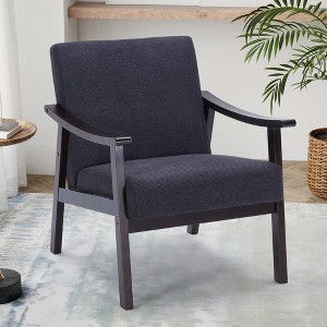 MOONMISS Mid Century Modern Linen PU  Accent Chair, Upholstered Armchair with Back, Comfy Reading Lounge Chair for Living Room, Bedroom, Sunroom - 1 of 4