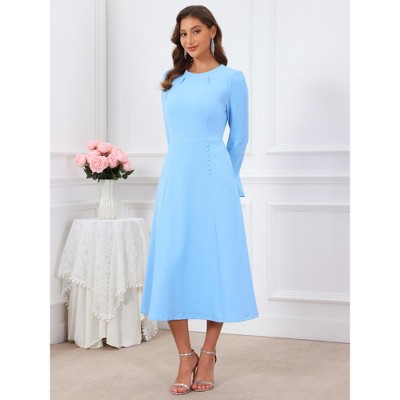 Женские платья INSPIRE CHIC Women's Church Formal Bell Sleeve Crew Neck Knee Length Side Pocket A-Line Dress XX-Large Sky Blue — фото 2