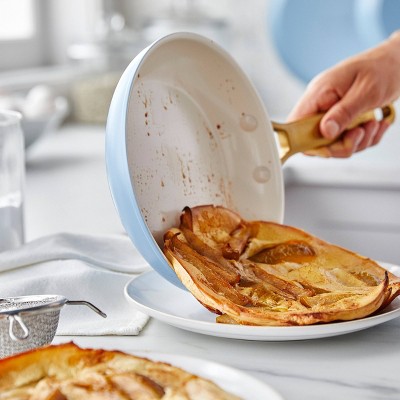 Sky Blue and Gold Ceramic Nonstick Frying Pan Set