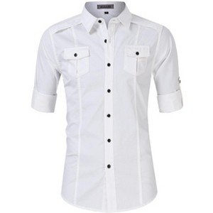 Men's Cotton Casual Slim Shirt Outdoor Tooling Shirt Long Sleeve - 1 of 4