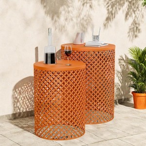 Sevobal Patio Coffee Tables Outdoor Side Table Set of 2, Round Patio Accent Metal Frame End Table for Cafes Patio Balconies, Orange, 14.5"*19.25" - 1 of 4