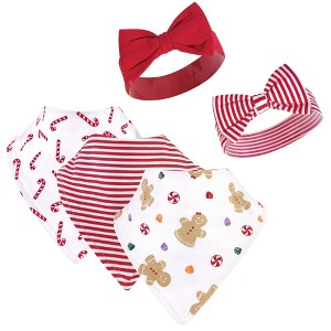 Hudson Baby Infant Girl Cotton Bib and Headband Set 5pk, Sugar Spice, One Size - 1 of 2
