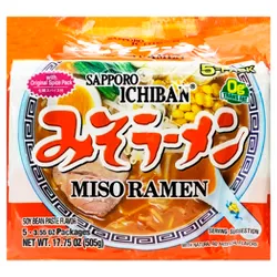 Sapporo Ichiban Soy Bean Paste Miso Ramen Noodle Soup - 17.75oz/5ct
