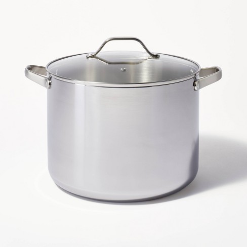 16 Quart Stock Pot Stainless Steel Large Kitchen Soup Big Cooking Glass Lid