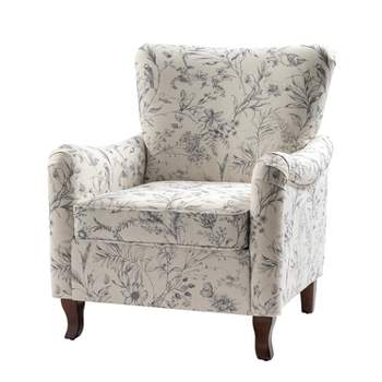 Vincent Wooden Upholstered Armchair with Fabric Pattern and Wingback Design for Bedroom| ARTFUL LIVING DESIGN