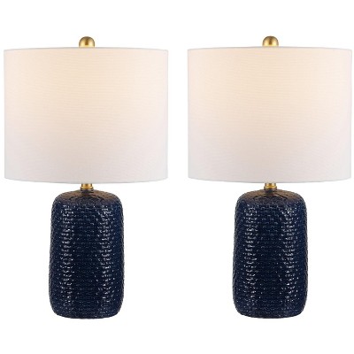 Huxley Navy Blue Ceramic Table Lamp Set with Drum Shade