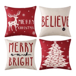 Coucheta Christmas Pillow Covers Set of 4, 18x18 Inch Farmhouse Decor with Deer & Tree Design for Winter Holiday Decor on Sofa Couch, Red - 1 of 4