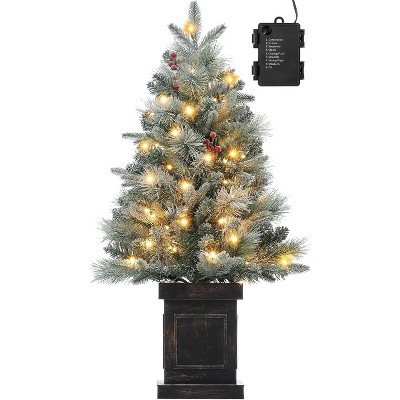 3ft Pre-assembled Lights Snowflake Christmas Tree, Small Artificial Christmas Tree with Elk Light Base and 78 LED Lights, 8 Lighting Modes Hinged