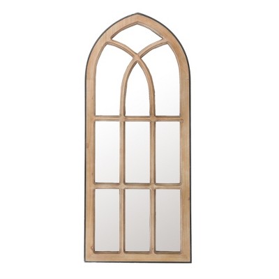 LuxenHome Natural Wood Finish Accent Arched Window Wall Mirror Brown