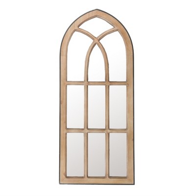 Luxenhome Natural Wood Finish Accent Arched Window Wall Mirror Brown ...