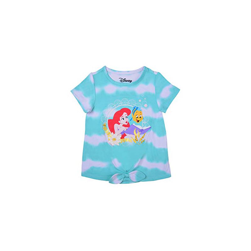Girl's Disney Princess Ariel Tie Dye Bow Front Graphic Tee Shirt For Kids, 1 of 3