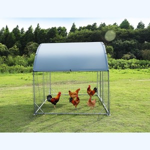 Metal Chicken Coop Steel Frame Hutch House Large Walk In Poultry Cage Heavy Duty Chicken Run House With Silver-Plated Oxford Cloth Top - 1 of 4