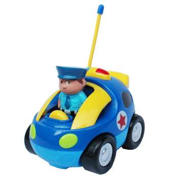 Link 4" Cartoon RC Police Car with Music, Lights & Action Figure, Remote Control Toy for Toddlers & Kids | Blue