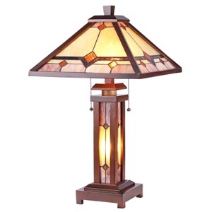 Chloe Lighting Kay Tiffany-Style Mission 3 Light Double Lit Wooden Table Lamp 15" Shade - 1 of 3
