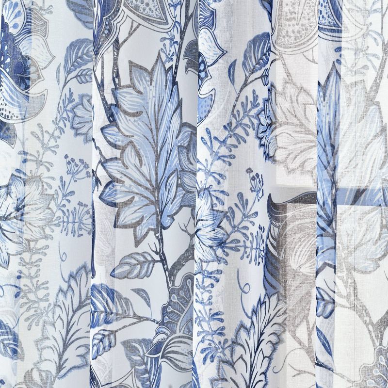 2pk 52&#34;x84&#34; Sheer Cynthia Jacobean Curtain Panels Blue - Lush D&#233;cor, 4 of 14
