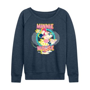 Women's - Disney - Minnie Circle Frame Lightweight French Terry Wide Neck Long Sleeve Shirt - 1 of 4
